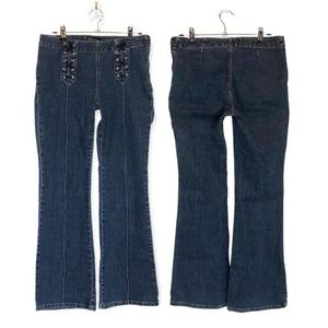 Y2K Lace Up Waist Flare Jeans
